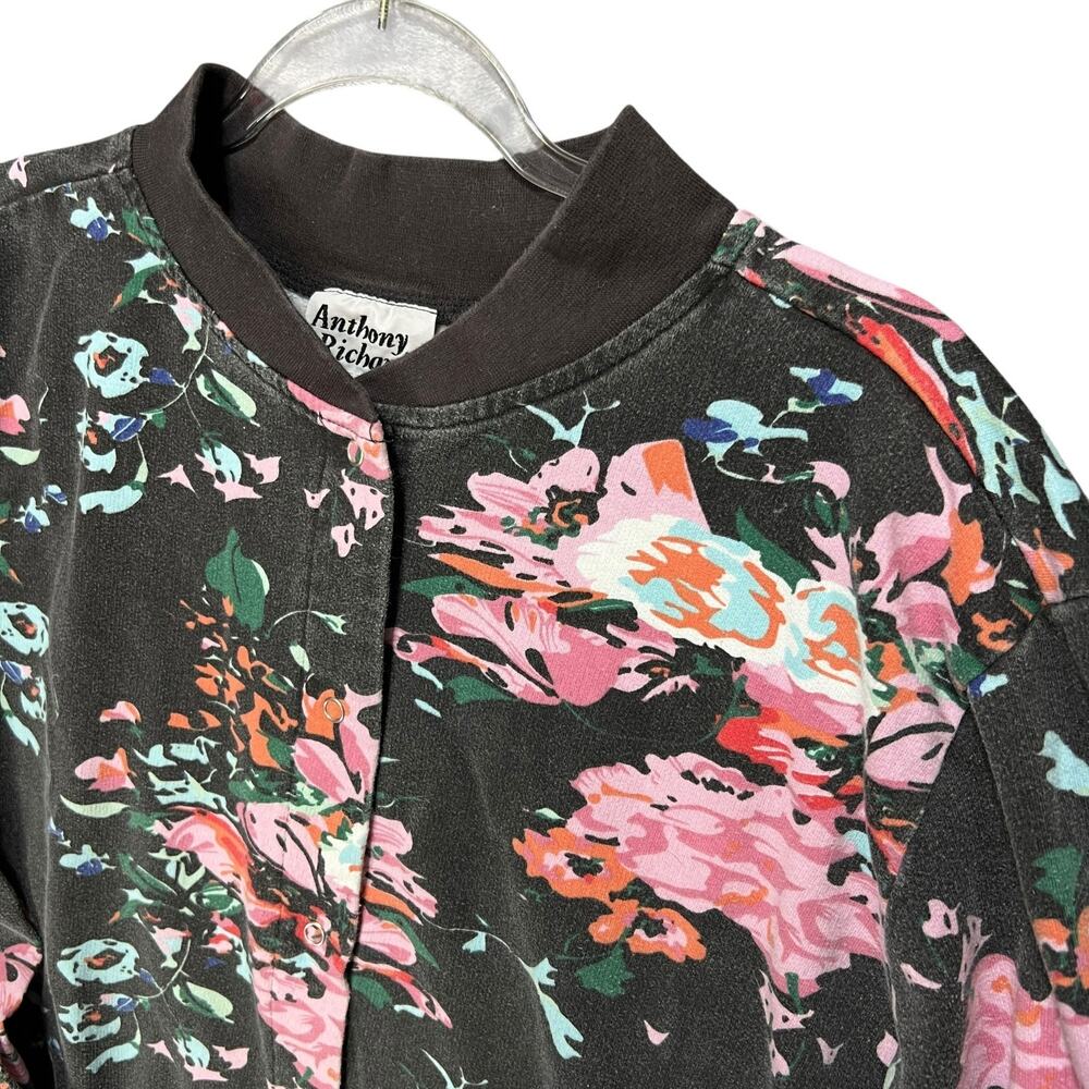 VTG 90s Womens Floral Sweatshirt Jacket Sz M Snap Front Grannycore Cottage Retro - Picture 5 of 9
